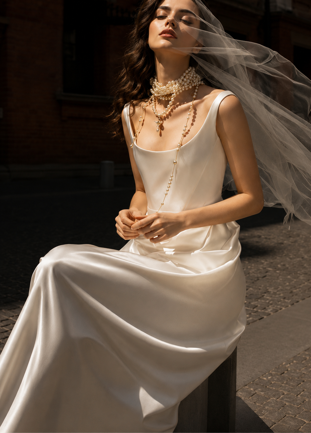 Ivory Satin Corset Gown - Vintage French Bridal Elegance