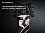 Noire Épure — Blush Structured Lace Set – Blush Satin, Black Textured & Grey Layered Ribbons with Floral Lace Applique for Wedding Decor, Dress Styling & Gift Wrapping