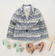 Boys Blue Floral Cotton Blazer (Size 110 | 4–5 Years) | Artistic Print Smart Casual & Wedding Jacket