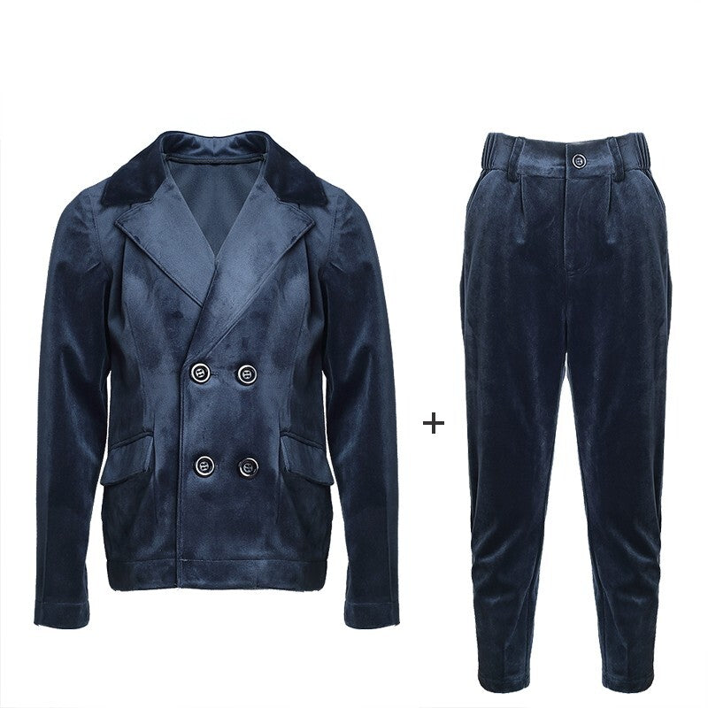 Boys Velvet Suit Set 3-10Y Navy Blazer & Trousers Casual & Stylish clearance