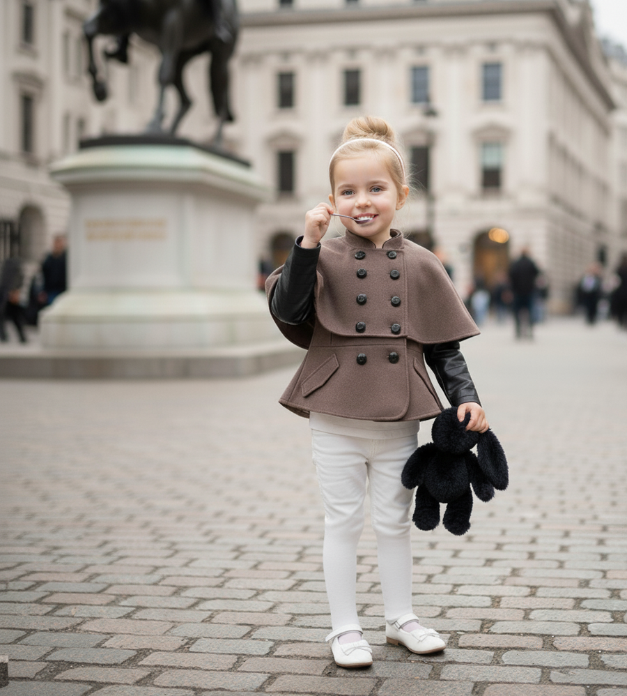 Girls winter/autumn Black Wool Cape Coat 3-4Y Cute Baby Doll Style warm top