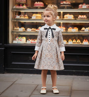 Vintage Floral Patchwork Doll Collar Dress girls 3-7Y  Elegant A-line Mid-Sleeve