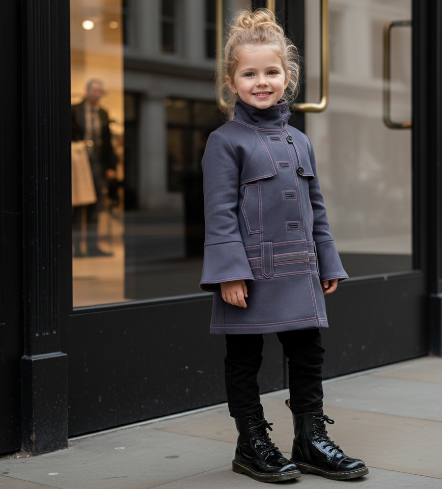 Girls High-Neck Autumn Winter Coat Two Fabric Options Ages 3-10Y clearance sale