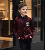 Boy Velvet Blazer Wine Red 3-4-5-6-7y Slim Fit Formal suit birthday Party Jacket