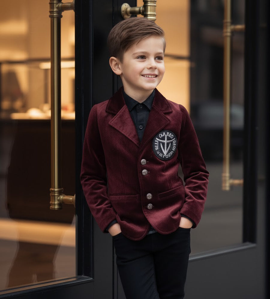 Boy Velvet Blazer Wine Red 3-4-5-6-7y Slim Fit Formal suit birthday Party Jacket