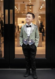 Boy's Formal Velvet Tuxedo Blazer Light Green Slim Fitchristmas party wear 4-12Y