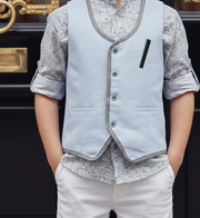 Boys Light Blue Cotton Vest Vintage Casual Style waistcoat 3–7 Y party wear XMAS
