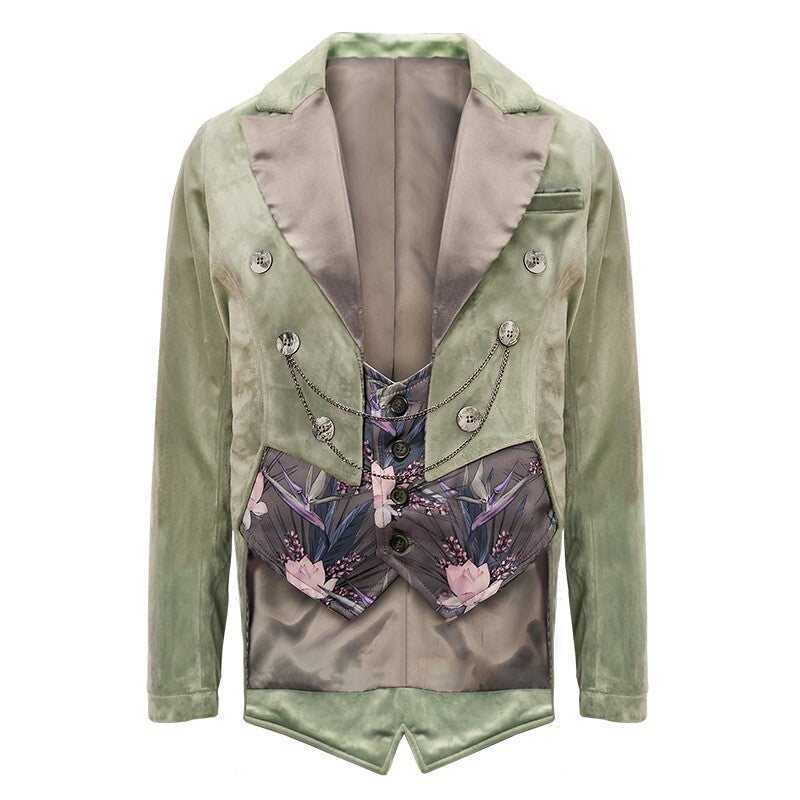 Boy's Formal Velvet Tuxedo Blazer Light Green Slim Fitchristmas party wear 4-12Y