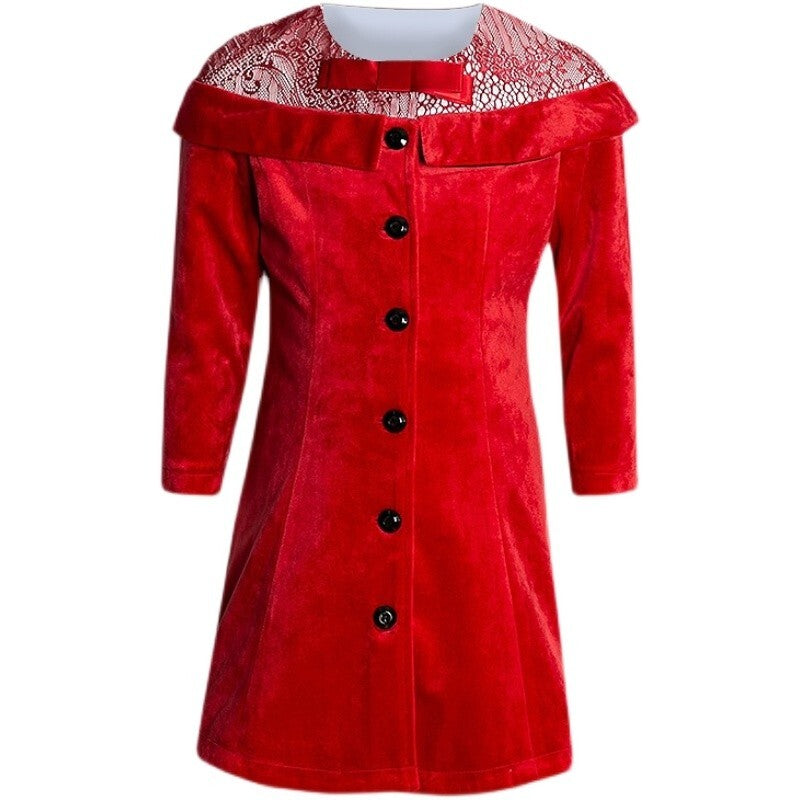 Girls Red Velvet Swing Dress 3-4Y Sleeve A-Line Princess  clearance sale