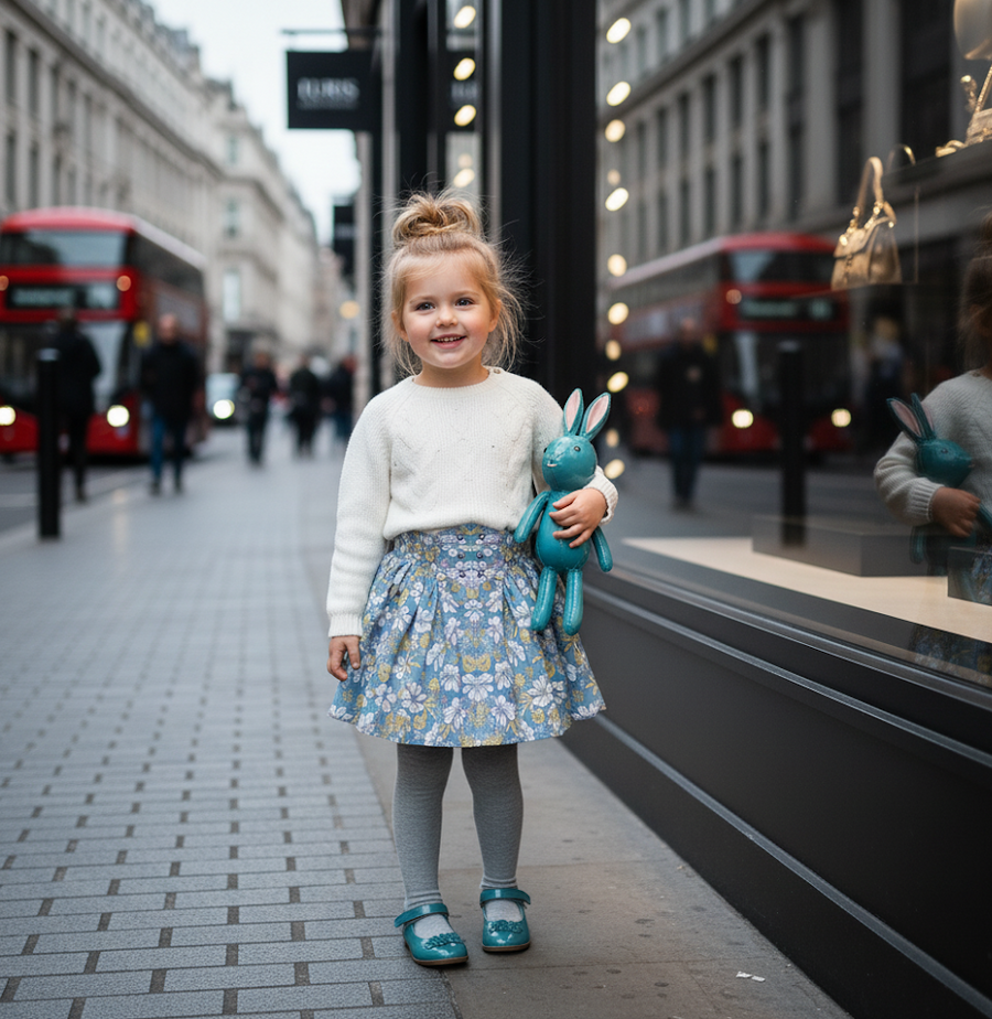 Girls Blue Floral Cotton Skirt beautiful Flared Skirt all season 3-4-5Y toddler