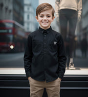 Boys Black Cotton Long Sleeve Shirt – Lightweight & Stylish Top for Ages 3-7 Yea