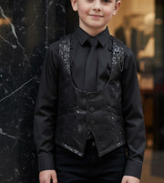 Boys Black Brocade Formal Vest Waistcoat (4–9 Years) XMAS party Wear birthday