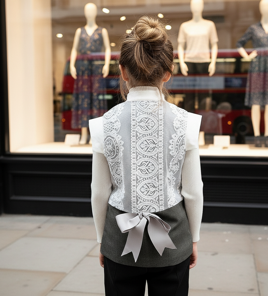 Girls Vintage Lace Vest Sleeveless long Cardigan 3-12Y holiday top all seasons