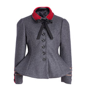 Girls black top  Velvet  2-3-4-5Y autumn Grey Wool Blend Trim Short Jacket 2025