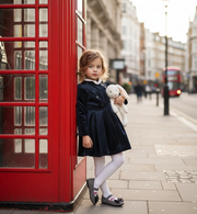 Girls Trench Coat Dress 3-4-5 y 2025 new Vintage Navy blue Velvet A-Line dress