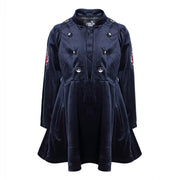 Girls Trench Coat Dress 3-4-5 y 2025 new Vintage Navy blue Velvet A-Line dress
