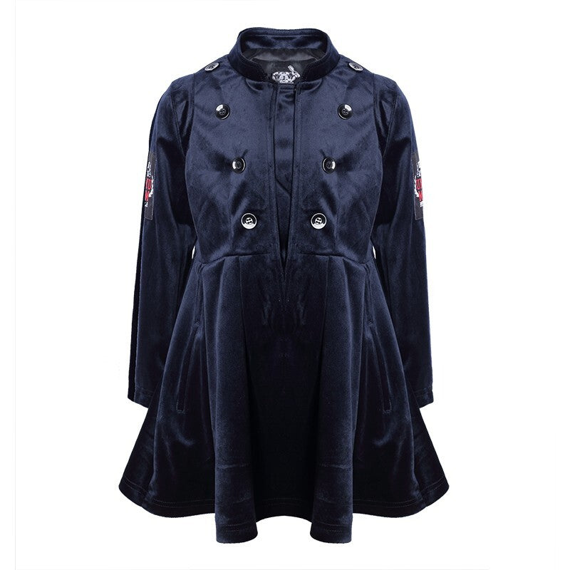 Girls Trench Coat Dress 3-4-5 y 2025 new Vintage Navy blue Velvet A-Line dress