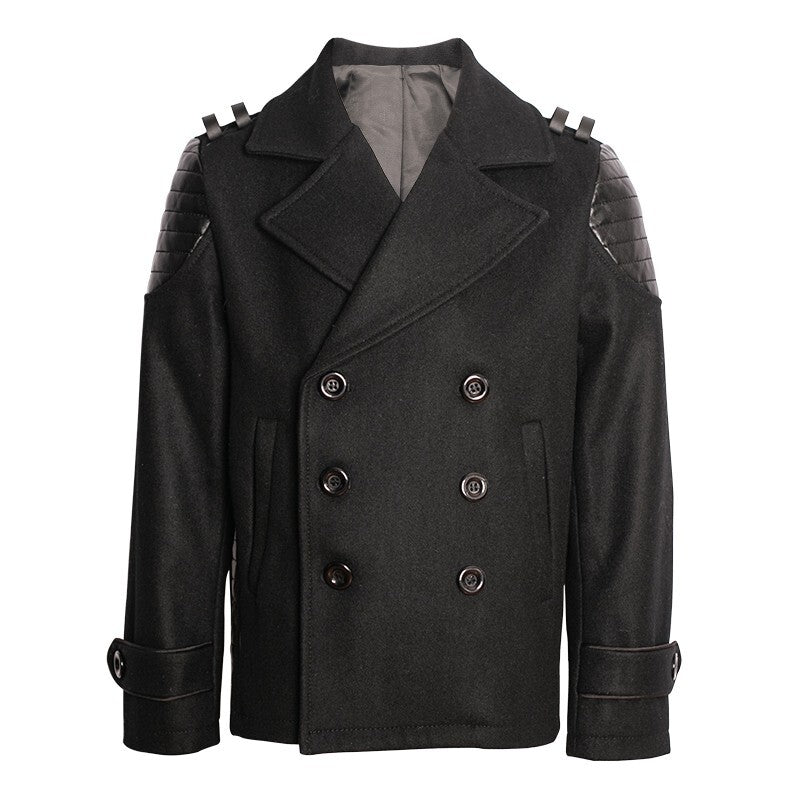 Boys Winter short black Cashmere Coat 3-7Y Double Breasted Warm Jacket 2025