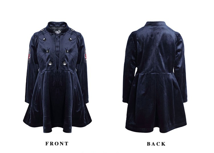 Girls Trench Coat Dress 3-4-5 y 2025 new Vintage Navy blue Velvet A-Line dress
