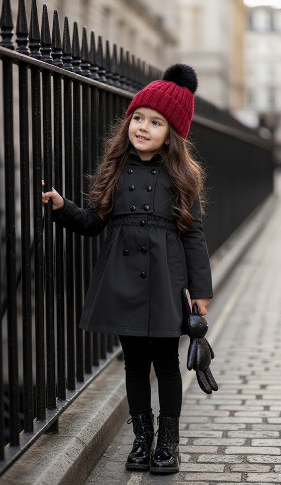 Girls Autumn/spring 2025 Cotton Trench Dress Windproof Black/green Coat 3-7Y kid