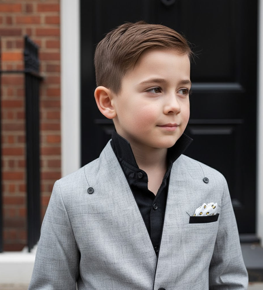 Boys Grey Formal Blazer Elegant V-Neck Casual Suit Jacket for Ages 3-9 Ys xmas