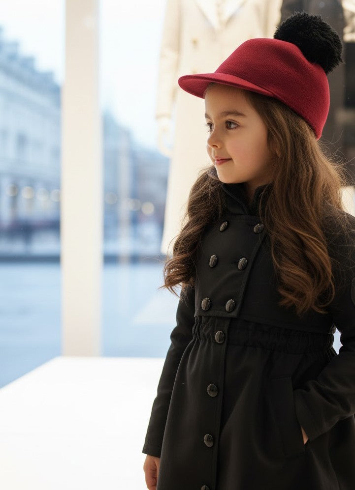 Girls Autumn/spring 2025 Cotton Trench Dress Windproof Black/green Coat 3-7Y kid