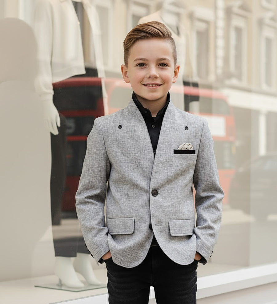Boys Grey Formal Blazer Elegant V-Neck Casual Suit Jacket for Ages 3-9 Ys xmas
