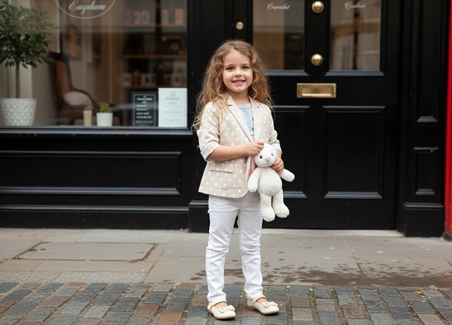 Girls Cream Cotton Blazer Short Casual Jacket top for all seasons kids top 6–12Y