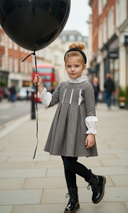Girls’ Grey grey-floral Dress  Vintage design 3-7Y autumn 2025 toddlers