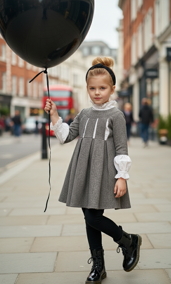 Girls’ Grey grey-floral Dress  Vintage design 3-7Y autumn 2025 toddlers