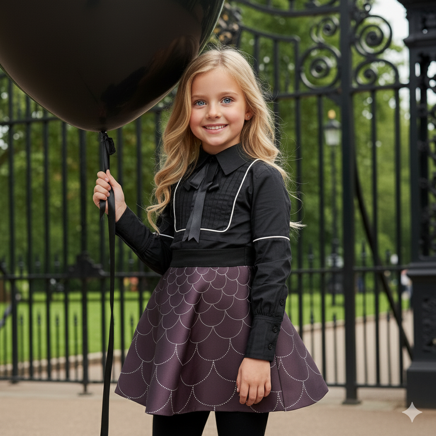 Girls Long Sleeve Cotton Blouse with Bow – Vintage Style Shirt Top