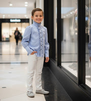 Boys' Vintage Light Blue Gray Shirt Long Sleeve 3–14Y Versatile Style easy match