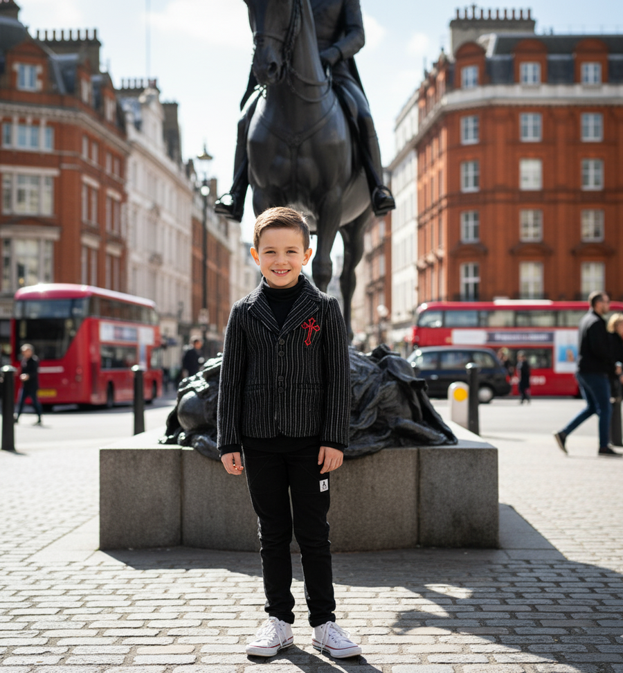 Boys Black Wool/cashmere  Blazer 3-9Y Vintage Style Winter warm Jacket for Kids