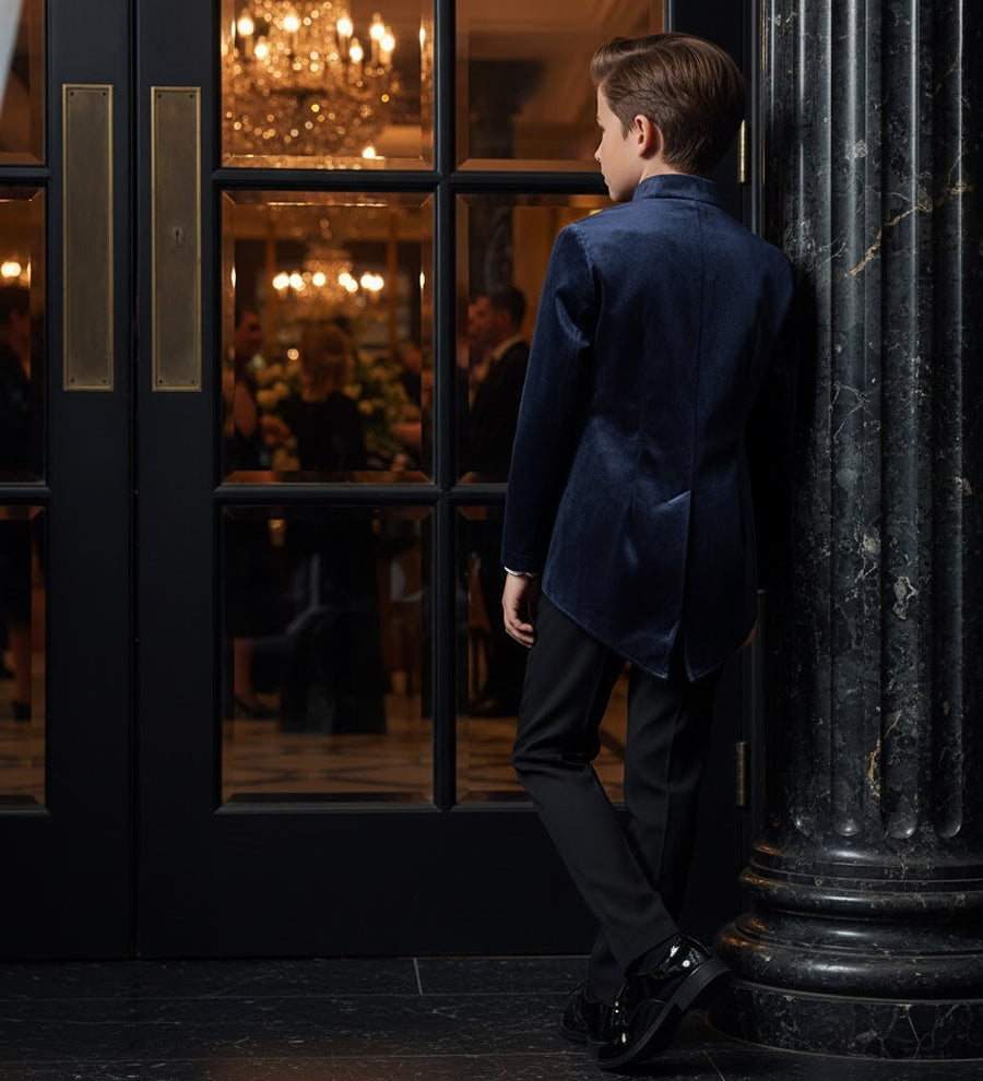 Boys Navy Velvet Tuxedo Blazer 3-4-5-6-7Y  Slim Fit Elegant Party holiday Jacket