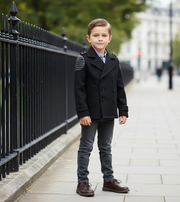 Boys Winter short black Cashmere Coat 3-7Y Double Breasted Warm Jacket 2025