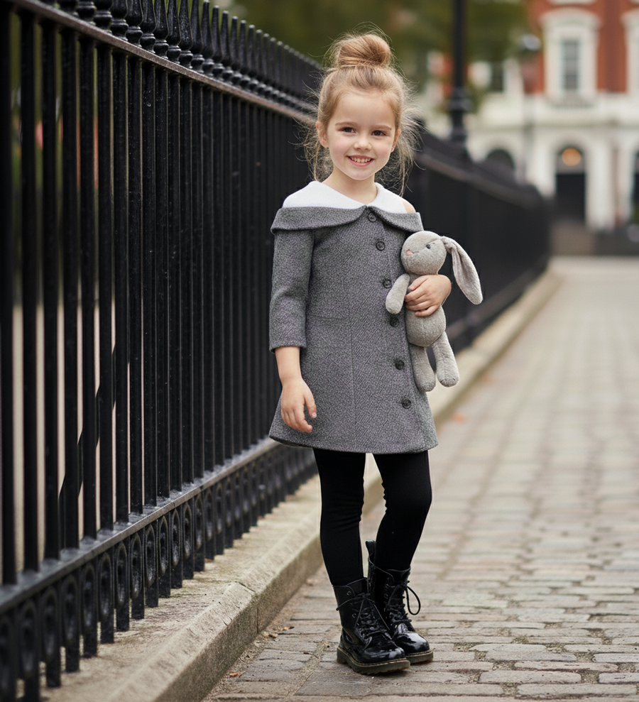 Baby Girl Woolen Party Dress 4-7Y vintage design Princess Mini Dress coat