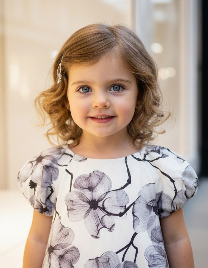 Girls Puff Lantern Sleeve Doll Dress Oversized A-Line Floral Dress 1-9Y princess