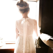 Vintage snow white Long Lace Fairy Dress for Girls Extra Long Hollow Design 2-4Y