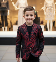 Boys red black Blazer 4-12Y Slim Fit Tuxedo Jacket for brithday christmas Party