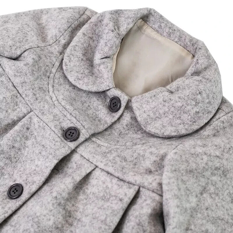 Girls coat wool autumn winter 2025 Light Grey Princess Coat Ages 2–3-4-5-6-7Y