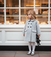 Girls Woolen Coat 2-3-4-5Y 2025 Vintage princess Doll-Style Jacket grey outwear