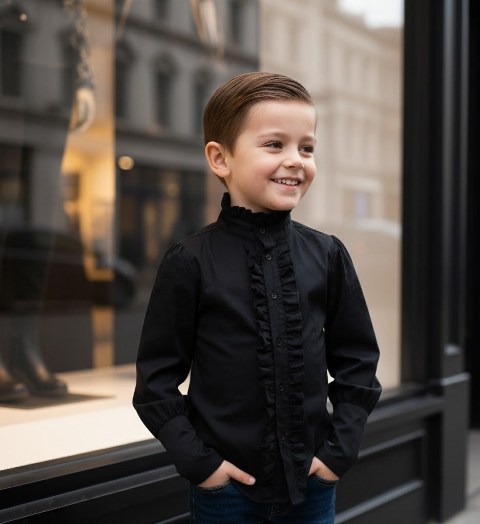 Boys Black Cotton Shirt 3-5Y  Vintage Prince Long Sleeve  birthday top for Kids