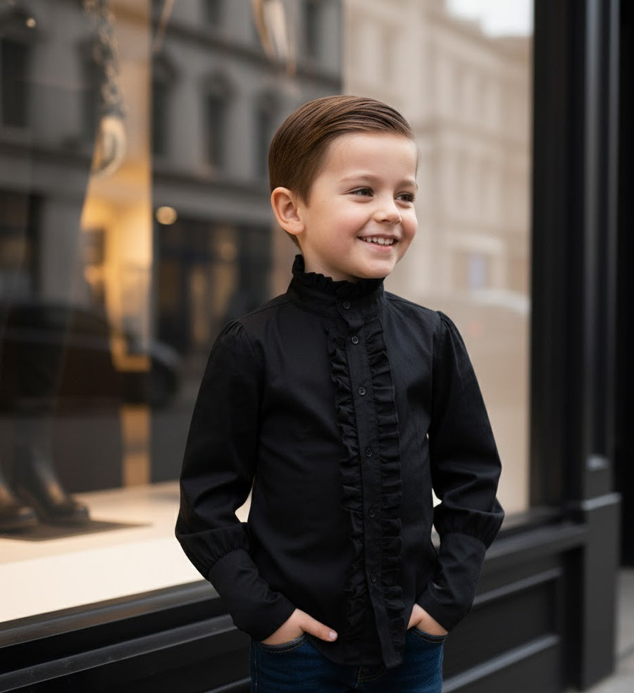 Boys Black Cotton Shirt 3-5Y  Vintage Prince Long Sleeve  birthday top for Kids