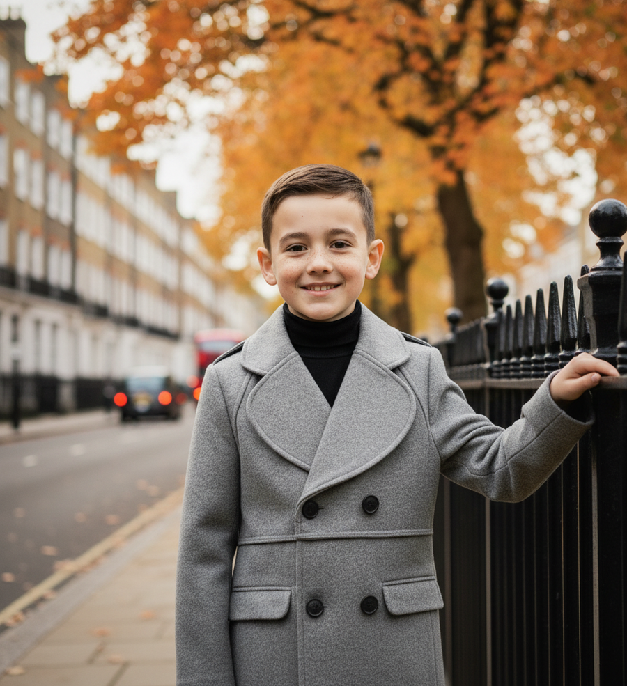 boys Winter Wool Coat 3-12Y long  Double Breasted Military Style Warm 2025 new