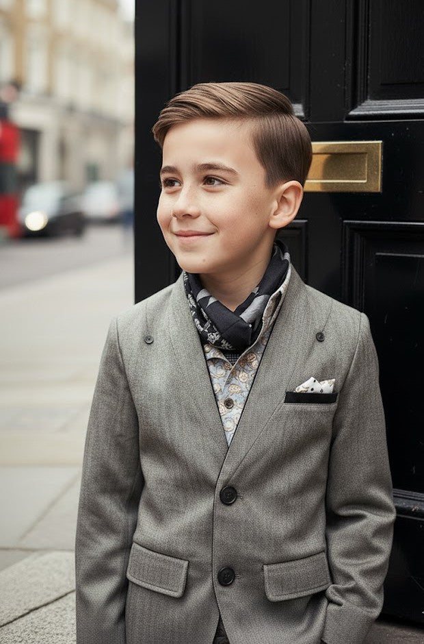 Boys Grey Formal Blazer Elegant V-Neck Casual Suit Jacket for Ages 3-9 Ys xmas