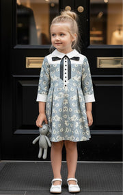 Vintage Floral Patchwork Doll Collar Dress girls 3-7Y  Elegant A-line Mid-Sleeve