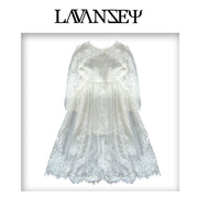 Vintage snow white Long Lace Fairy Dress for Girls Extra Long Hollow Design 2-4Y