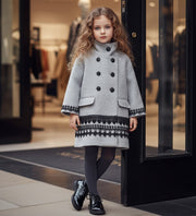 Girls Woolen Coat 2-3-4-5Y 2025 Vintage princess Doll-Style Jacket grey outwear
