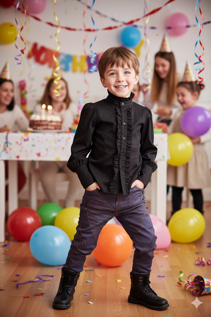 Boys Black Cotton Shirt 3-5Y  Vintage Prince Long Sleeve  birthday top for Kids