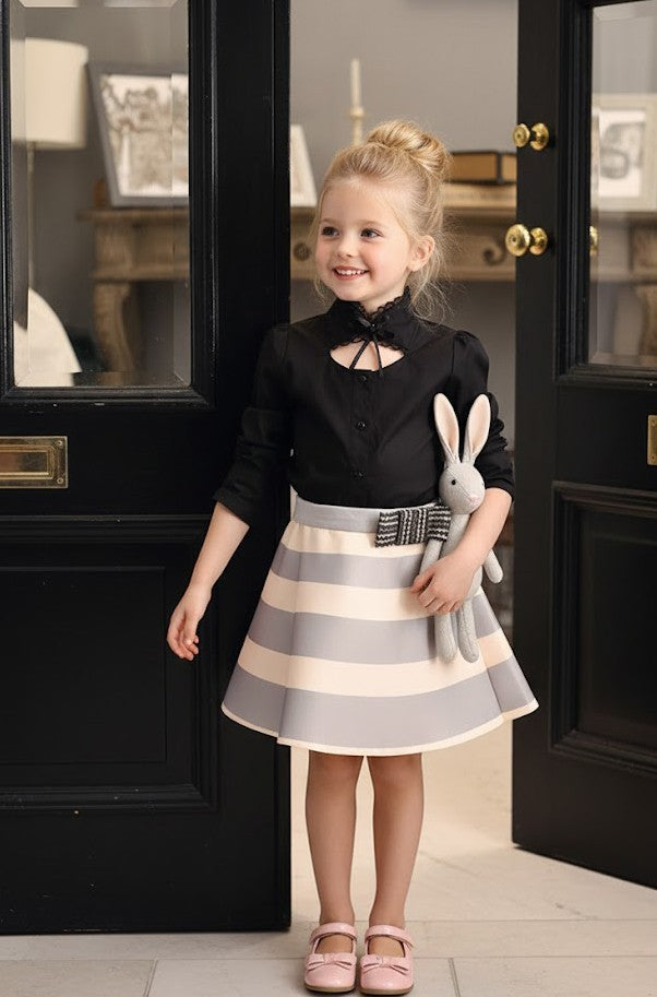 Girls Black Cotton Shirt long sleeve vintage style top 3-5Y toddler shirt